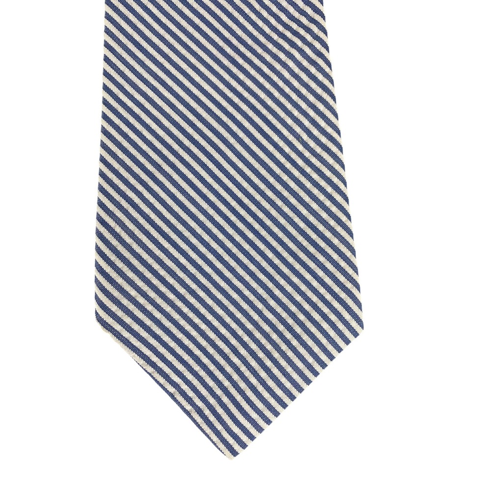 VTG GAP Mens Cotton Silk Necktie Blue White Seersucker Striped Tie Preppy 58x4